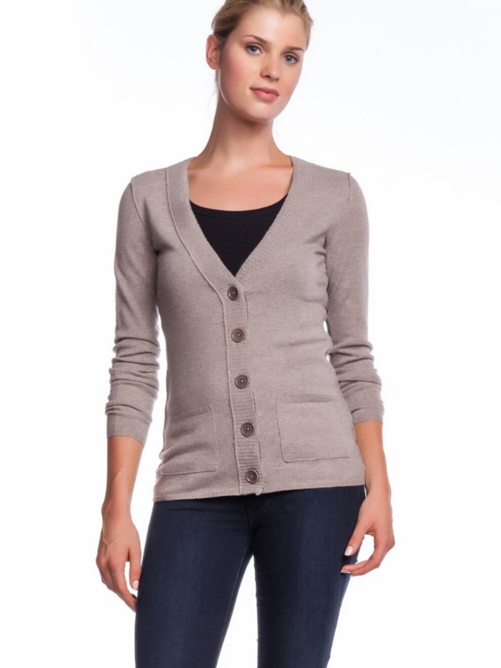 Inhabit V Cardi Top Desert Cashmere Sweater Button V Neck Stone Beige
